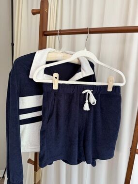 Navy and White Terry Cloth Lounge Set - Shorts & Pullover | 7th for mankind
